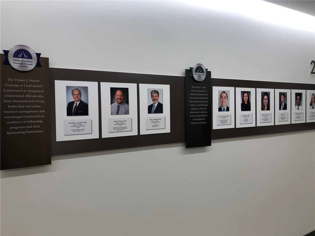 Awardees are honored in displays throughout the ACGME office space in Chicago